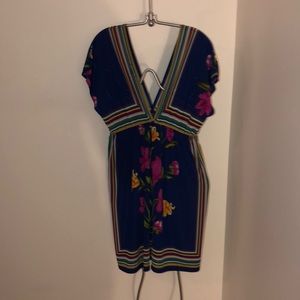 Multi-color, deep v-neck/back mini dress